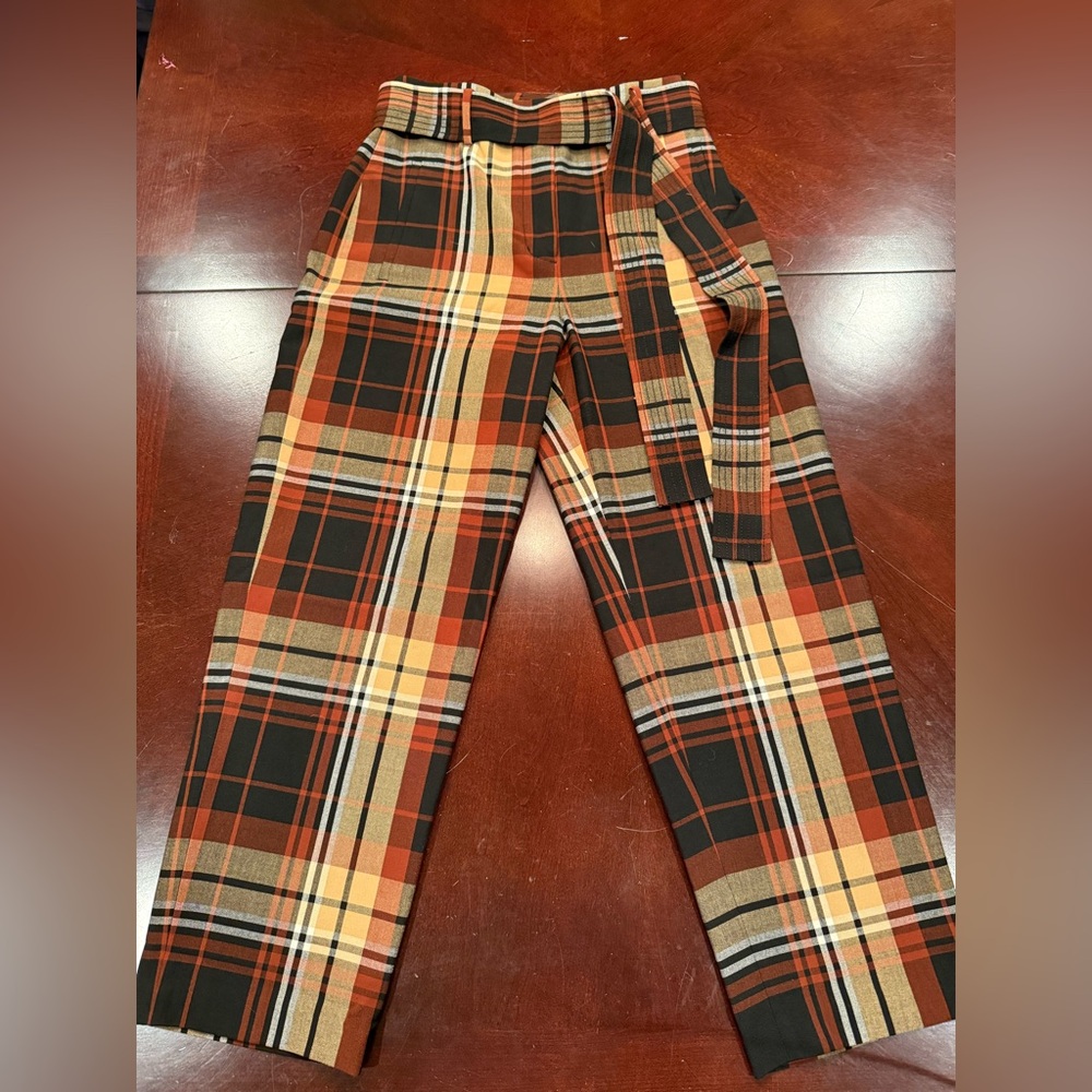 Wilfred Orange and Black Plaid Wide Leg Pants